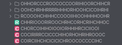 Screenshot of the tree of lunar's classes in enigma, revealing many obfuscated package and class names, all spelled using the letters I, C, H, O and R