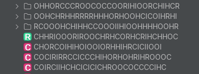 Screenshot of the tree of lunar's classes in enigma, revealing many obfuscated package and class names, all spelled using the letters I, C, H, O and R